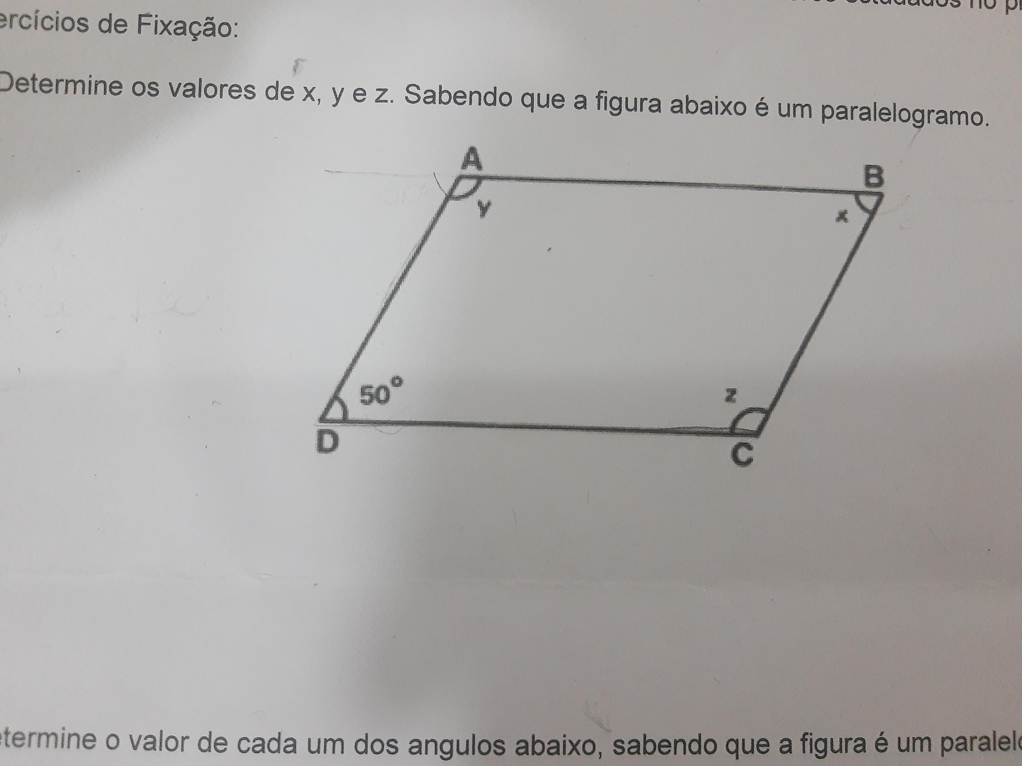 Determine os valores de x y z Sabendo que a figura abaixo é