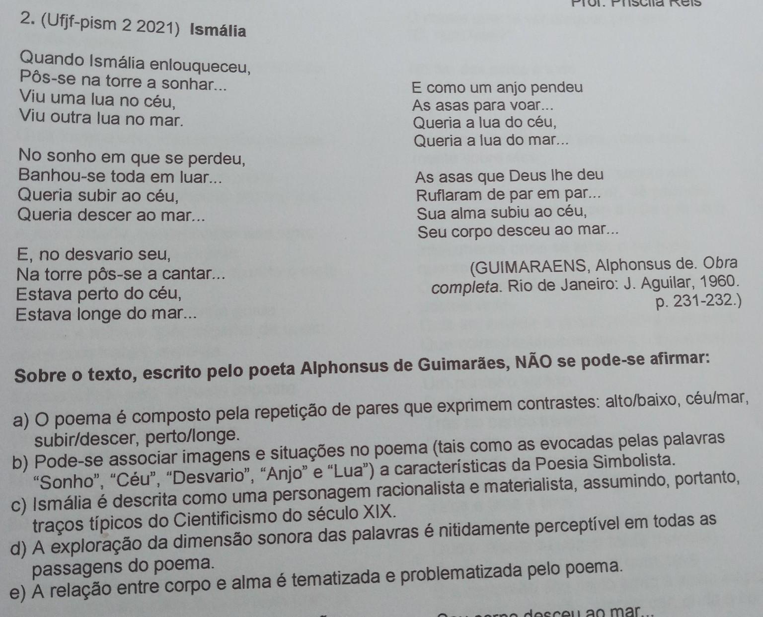 Sobre o texto, escrito pelo poeta Alphonsus de Guimarães, N