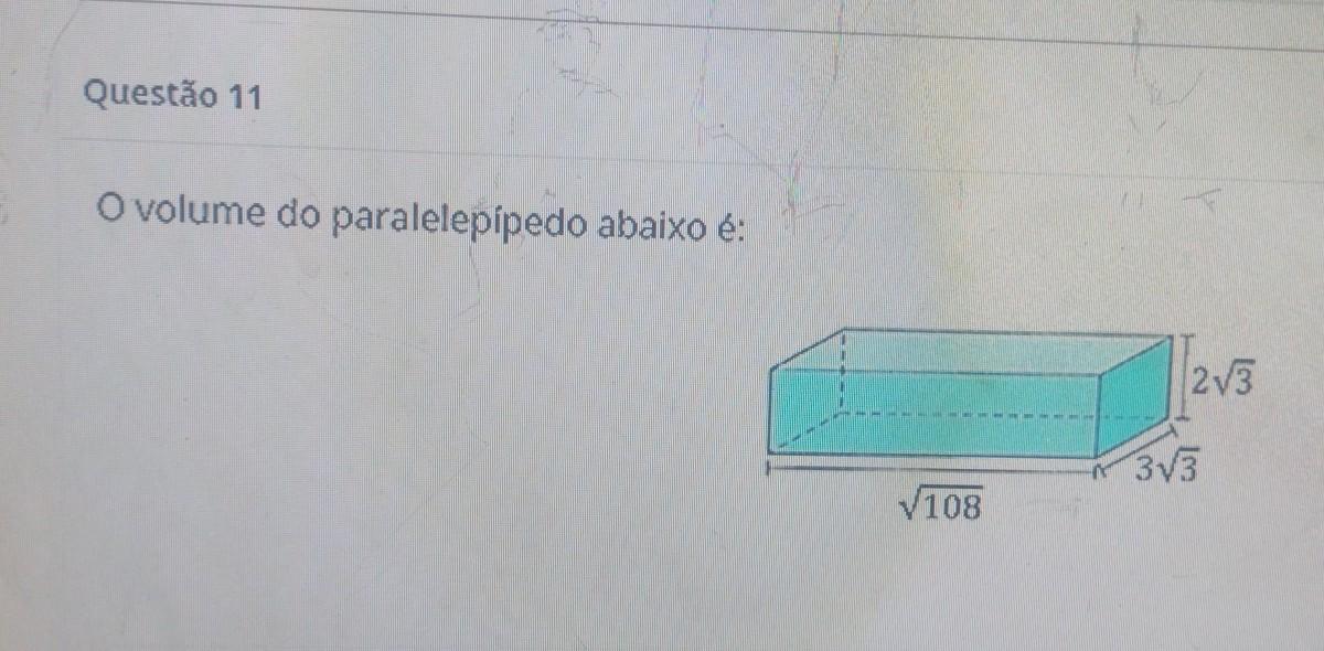 O volume do paralelepípedo abaixo é: 2v3 313 V108me ajudemmm pfvrr​