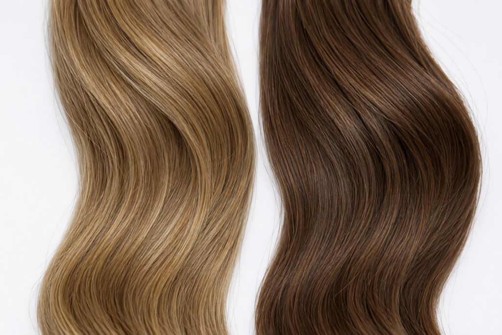 Comparação entre cabelo loiro escuro e castanho claro