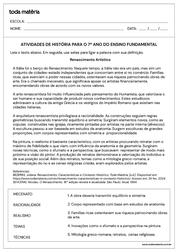 texto e atividade sobre renascimento artístico