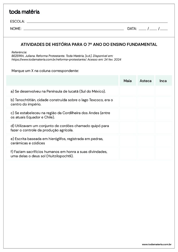 Folha de atividade de História 7 ano - 4.1