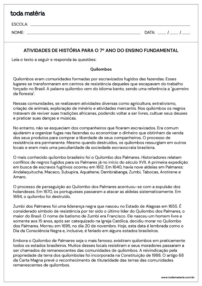 Folha de atividade História 7 ano - 5