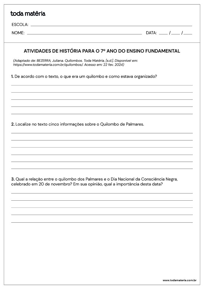 Folha de atividade História 7 ano - 5.1