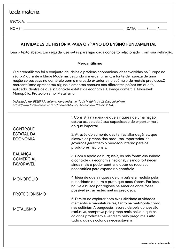 Folha de Atividade História - 7 ano - 9questão