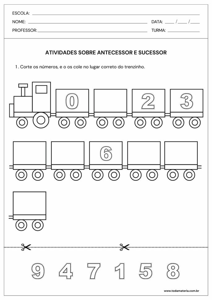 Atividades de antecessor e sucessor.